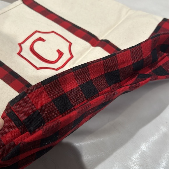 CHRISTMAS TREE SHOPS Cotton Canvas Tote Bag (Monogrammed “C”), Cream & Red\Black - Picture 7 of 13
